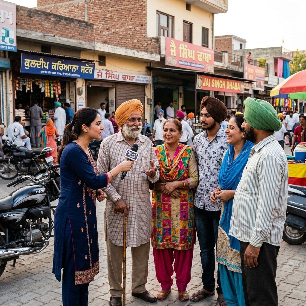 Reporter interviewing locals in Punjab